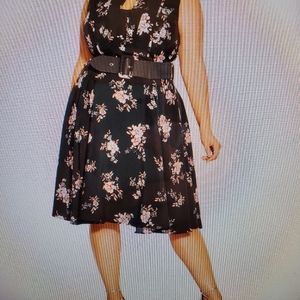 City Chic Imperial Floral Belted Fit & Flare Plus Size Dress